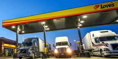 Trucks parked at a Love's fuel bay
