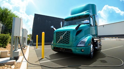 Volvo VNR Electric charging at TEC Equipment in Fontana, Calif.