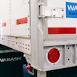 A view of the Wabash's new logo on a Duraplate dry van trailer