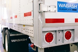 A view of the Wabash's new logo on a Duraplate dry van trailer