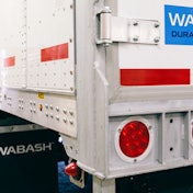 A view of the Wabash's new logo on a Duraplate dry van trailer