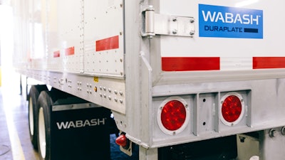 A view of the Wabash's new logo on a Duraplate dry van trailer