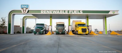 trucks at fuel stop