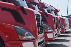 Group of Volvo used trucks parked on a truck lot