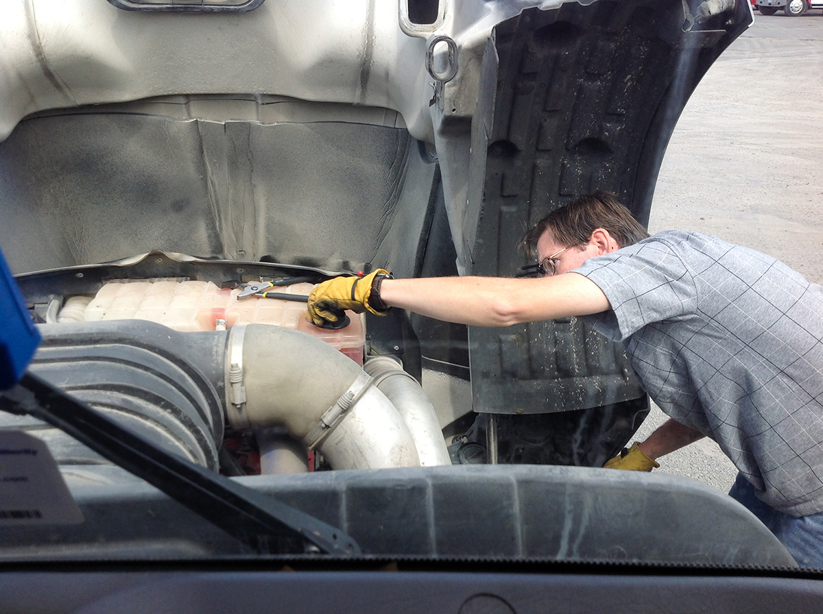 Technician working on a truck