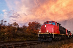 Train engine at dusk
