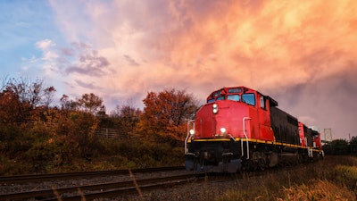 Train engine at dusk