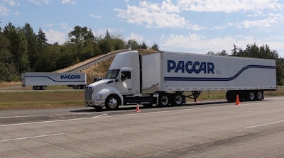 The electric Kenworth T680E shown here at the Paccar Technical Center in Mount Verrnon, Wash. will be different from the T680E used next year in a 1 megawatt wireless charging demo. 'We needed to select a specific battery cell chemistry in order to handle the higher charging rate and minimize the cell degradation,' said Ryan Reed, Kenworth director of research and development. 'We expect batteries to continue to improve rapidly to better handle these high charge rates and survive the life of the vehicle.'