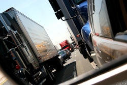 Trucks through mirror.