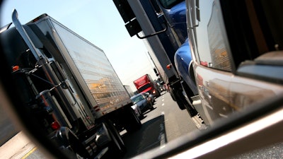 Trucks through mirror.