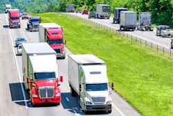 Trucks going down hill on the highway