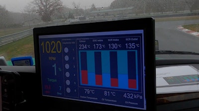 Jacobs Cylinder Deactivation shuts down all six cylinders (white stacked circles on the left) as the driver stops accelerating near a turn.