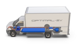 An image of a box truck with the electric powertrain highlighted.