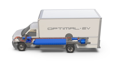 An image of a box truck with the electric powertrain highlighted.