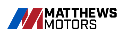 blue and red Matthews Motors logo