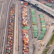 An overhead shot of a railway yard.
