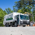 A Mack LR fully electric garbage truck.