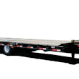 A large black trailer with wood decking.