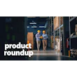 Two men walking down a warehouse aisle and product roundup text.