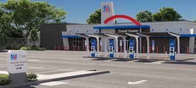 Electrify America chargers at a TA travel center.