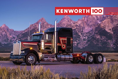 The special edition Kenworth W900 with Kenworth 100 logo.