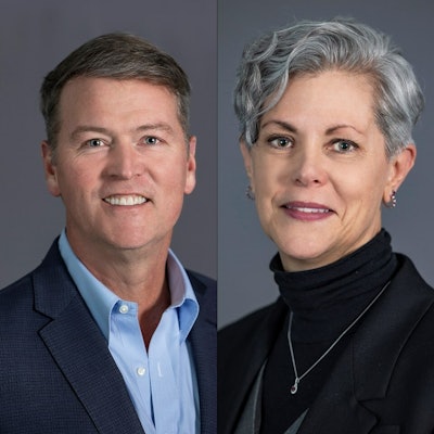 Side-by-side images of a man, the CEO, and a woman, the EVP/CFO.