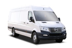 A white commercial van on a white background.