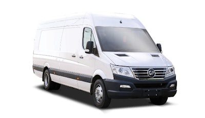A white commercial van on a white background.