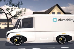 A white Alumobility van on a simulated street.