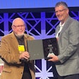 Duane Tegels, product marketing manager for Volvo Powertrain, accepts the Truck Writers’ Jim Winsor Technical Achievement Award from Tom Berg, who announced Volvo’s I-Torque as the award’s 2023 winner. The presentation was made during a Technology & Maintenance Council meeting in Orlando.