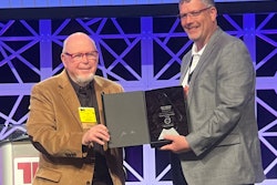 Duane Tegels, product marketing manager for Volvo Powertrain, accepts the Truck Writers’ Jim Winsor Technical Achievement Award from Tom Berg, who announced Volvo’s I-Torque as the award’s 2023 winner. The presentation was made during a Technology & Maintenance Council meeting in Orlando.
