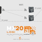 A graphic showing a camera network providing a view around a Class 8 truck.