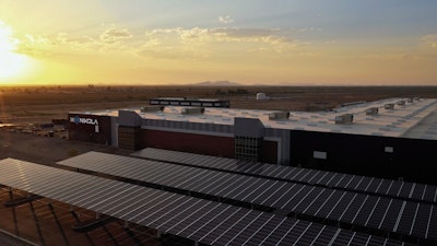 Solar panels on the roof of the Nikola Arizona facility.