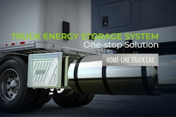 A highlighted APU on a truck with the caption 'Truck Energy Storage System One-stop Solution Home-Like Truck Cab'