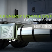 A highlighted APU on a truck with the caption 'Truck Energy Storage System One-stop Solution Home-Like Truck Cab'