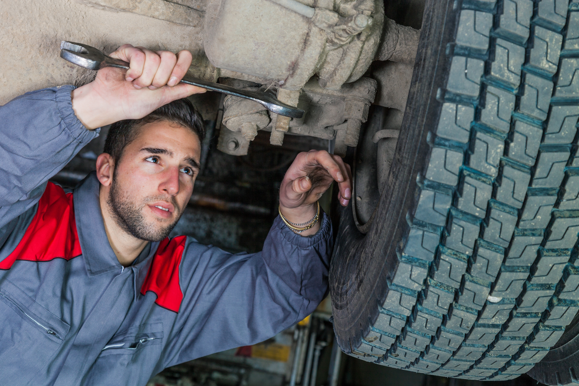 Technician on wheel end