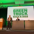 Bruce Vasbinder, director of medium duty marketing at International Trucks (left) and Kevin Holland, International's director of zero emissions consulting and solutions, talked about spec'ing an electric truck chassis before a sold out crowd Tuesday at Work Truck Show's Green Truck Summit at the JW Marriott in Indianapolis.