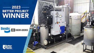 A picture of equipment with the caption 2023 Better Project winner and the Better Plants logo along with the Bendix and Knorr-Bremse logos.