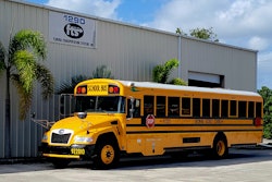 A school bus in a lot.