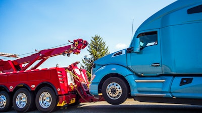 Truck being towed away