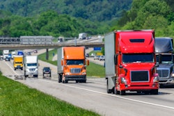 Series of tractors on the highway