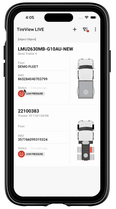 iPhone screenshot of TireView LIVE