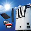A graphic showing a reefer unit, solar charger and batteries.