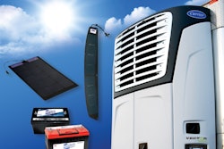 A graphic showing a reefer unit, solar charger and batteries.