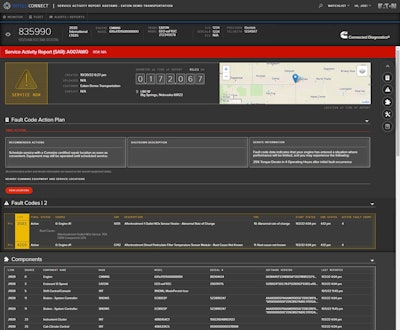 A screenshot from Eaton's IntelliConnect system showing a powertrain fault.