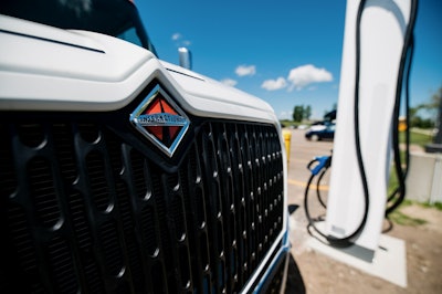 The grille of an international truck.