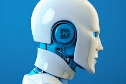 A white robot with blue eyes and blue accents, along with the Diagnostic Networks logo where the ears would be.
