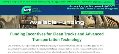 Too little, too late? The web page for New York City's Clean Truck Program reports that funding is temporarily on hold and that they're no longer accepting applications.