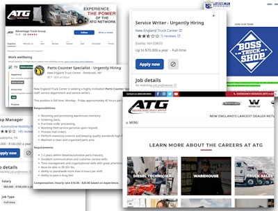 A collage of job ads from ATG, NETC, Boss Truck Shop and Cox Automotive Mobility.