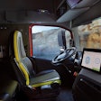 The interior of a Volvo autonomous truck.